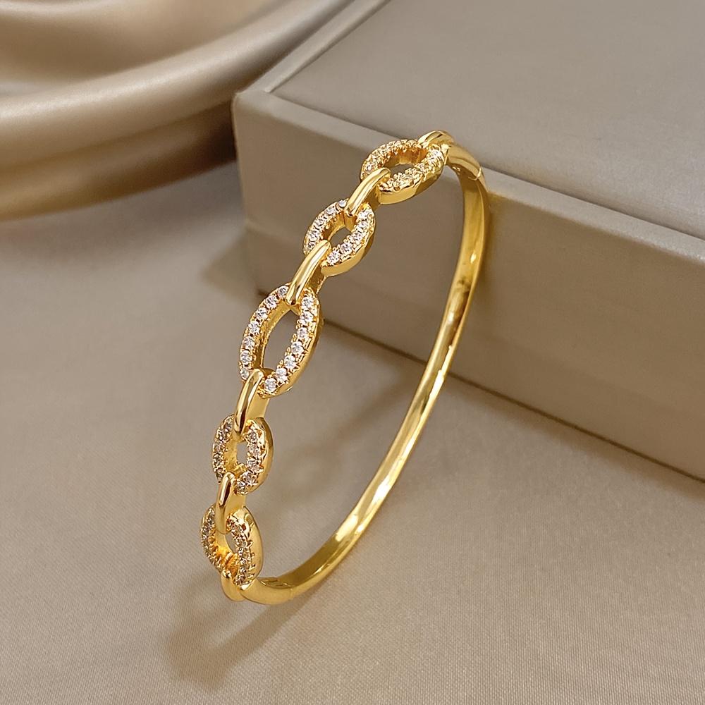 Gold-Plated Charm Bracelet with Rhinestones, Luxurious Gift